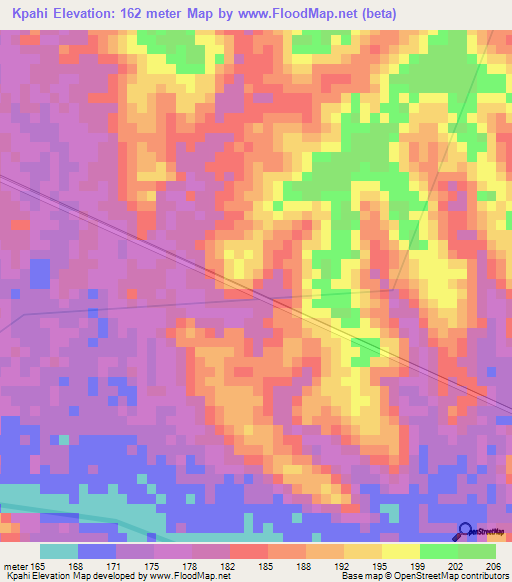 Kpahi,Ivory Coast Elevation Map