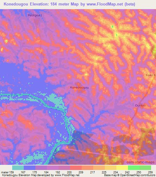 Konedougou,Ivory Coast Elevation Map