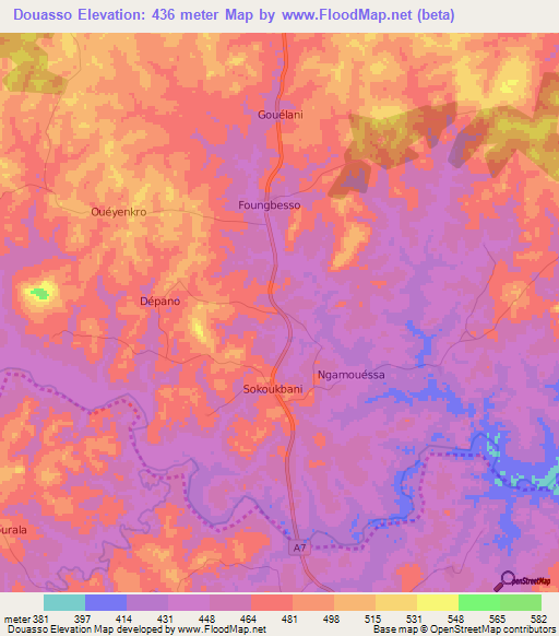 Douasso,Ivory Coast Elevation Map