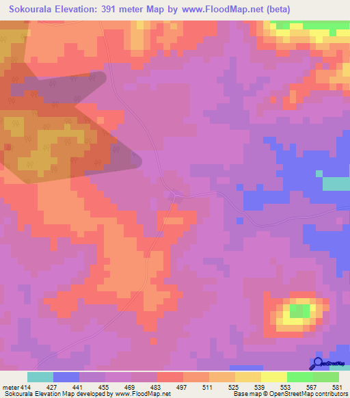 Sokourala,Ivory Coast Elevation Map