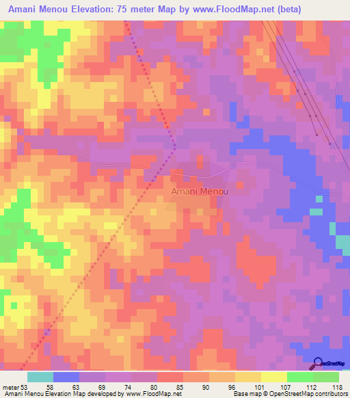 Amani Menou,Ivory Coast Elevation Map