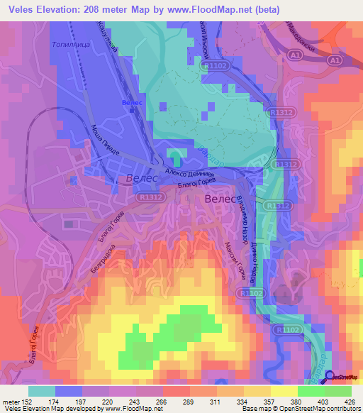 Veles,Macedonia Elevation Map