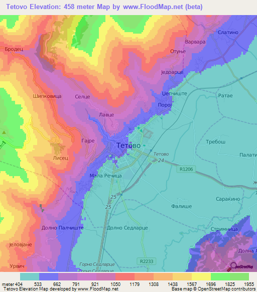 Tetovo,Macedonia Elevation Map