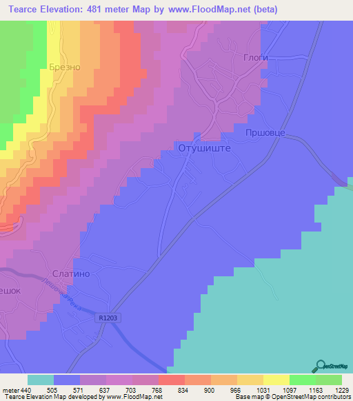 Tearce,Macedonia Elevation Map