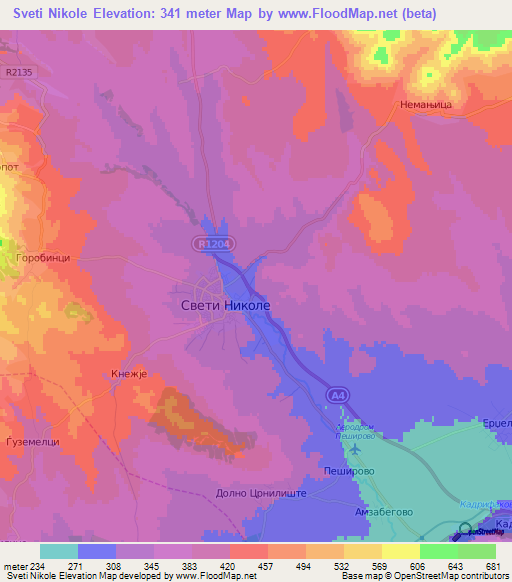 Sveti Nikole,Macedonia Elevation Map