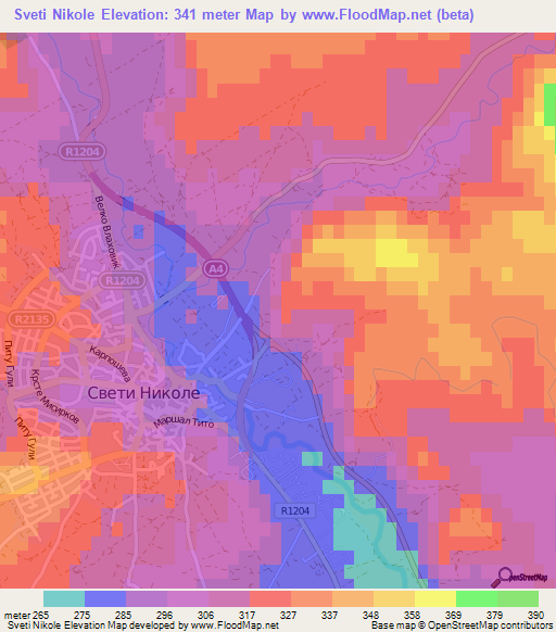 Sveti Nikole,Macedonia Elevation Map