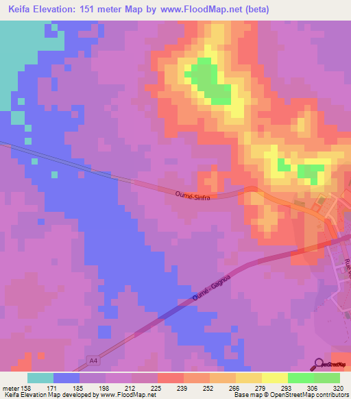 Keifa,Ivory Coast Elevation Map