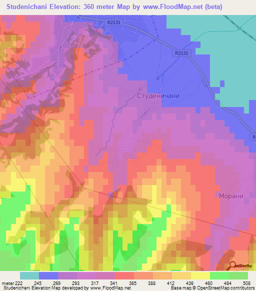 Studenichani,Macedonia Elevation Map