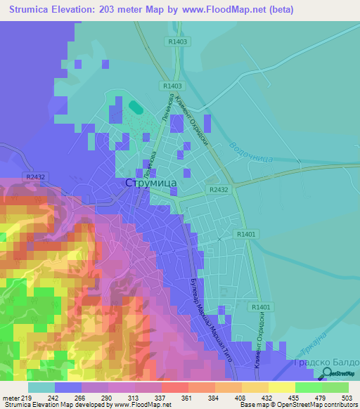 Strumica,Macedonia Elevation Map