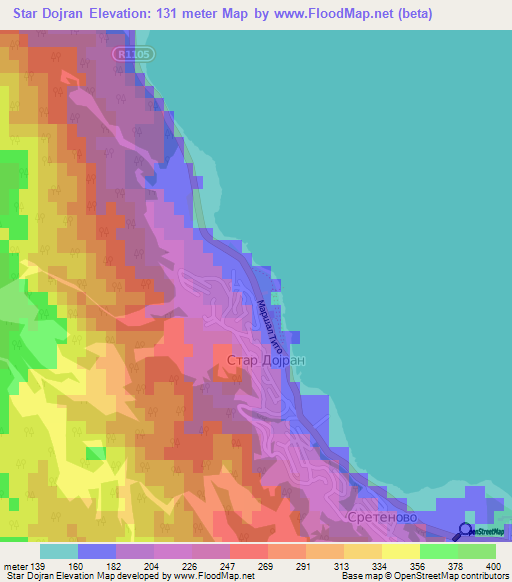 Star Dojran,Macedonia Elevation Map