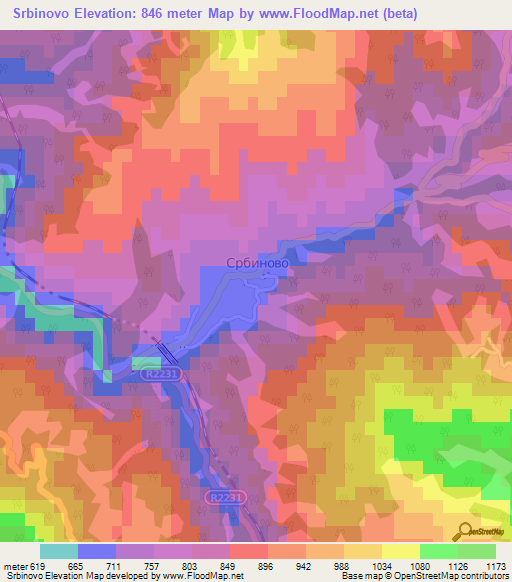 Srbinovo,Macedonia Elevation Map