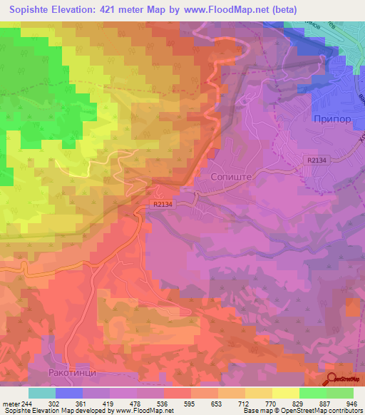 Sopishte,Macedonia Elevation Map