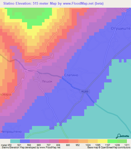 Slatino,Macedonia Elevation Map