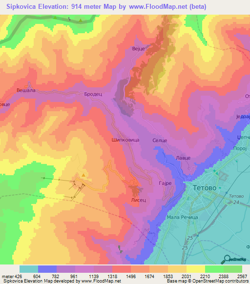 Sipkovica,Macedonia Elevation Map
