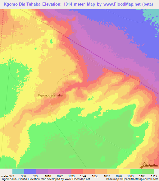Kgomo-Dia-Tshaba,Botswana Elevation Map