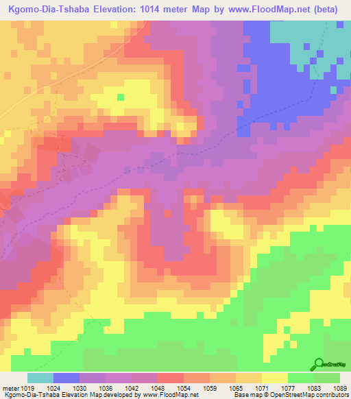 Kgomo-Dia-Tshaba,Botswana Elevation Map