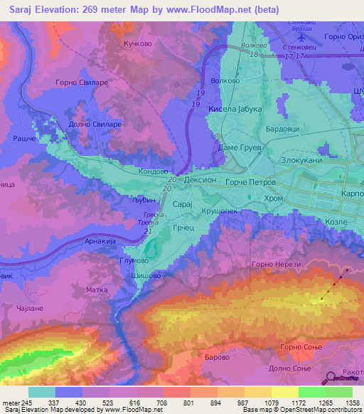 Saraj,Macedonia Elevation Map