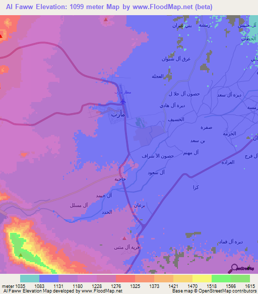 Al Faww,Yemen Elevation Map