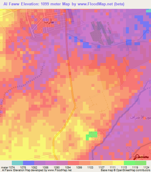 Al Faww,Yemen Elevation Map