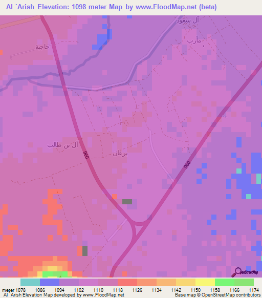 Al `Arish,Yemen Elevation Map