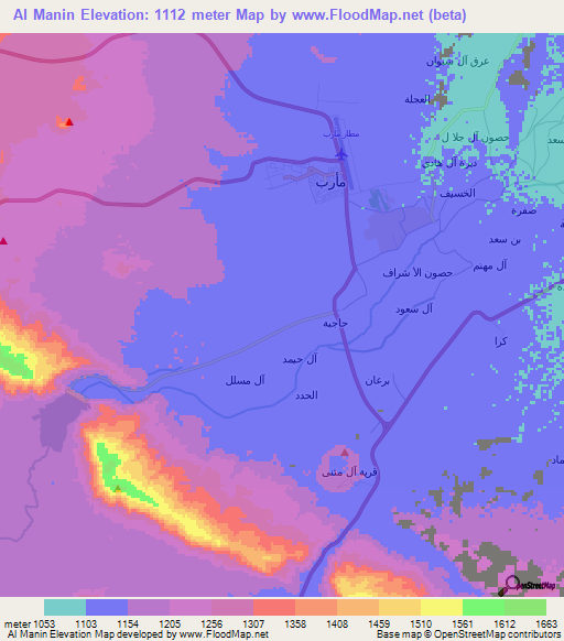 Al Manin,Yemen Elevation Map
