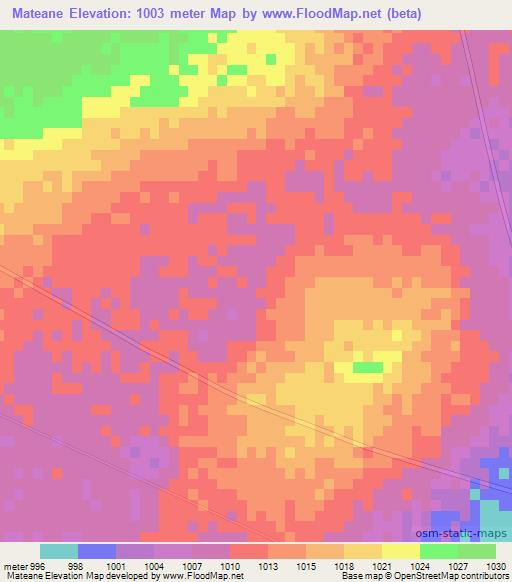 Mateane,Botswana Elevation Map