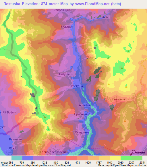 Rostusha,Macedonia Elevation Map