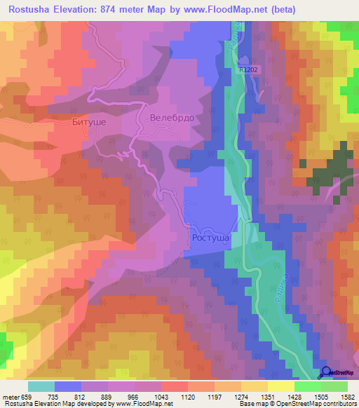 Rostusha,Macedonia Elevation Map