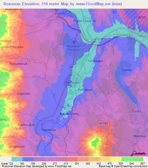 Rosoman,Macedonia Elevation Map