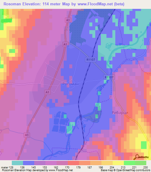 Rosoman,Macedonia Elevation Map