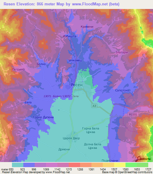 Resen,Macedonia Elevation Map