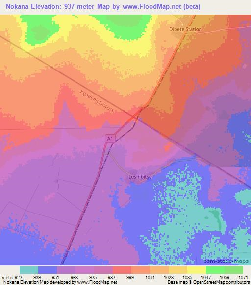 Nokana,Botswana Elevation Map