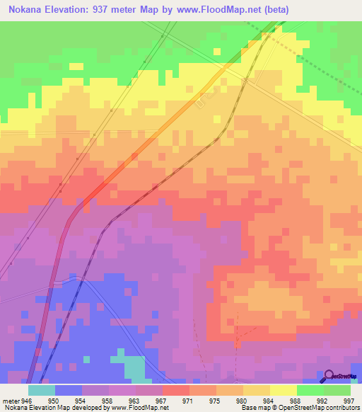 Nokana,Botswana Elevation Map