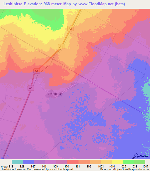 Leshibitse,Botswana Elevation Map