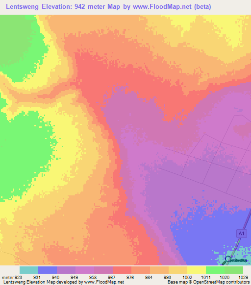 Lentsweng,Botswana Elevation Map
