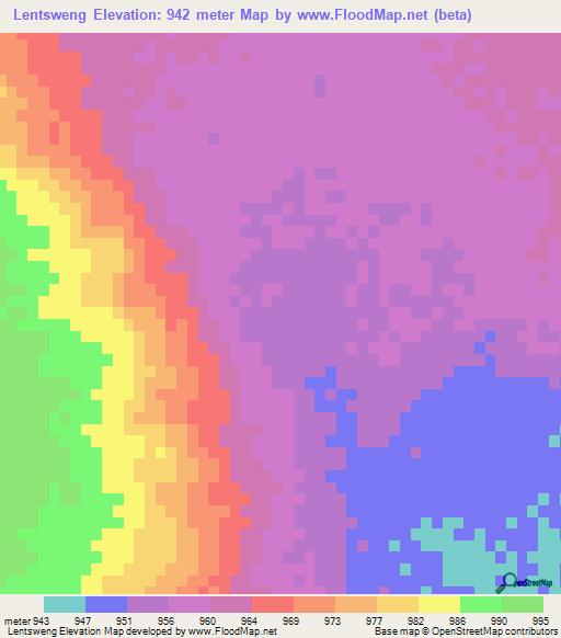 Lentsweng,Botswana Elevation Map