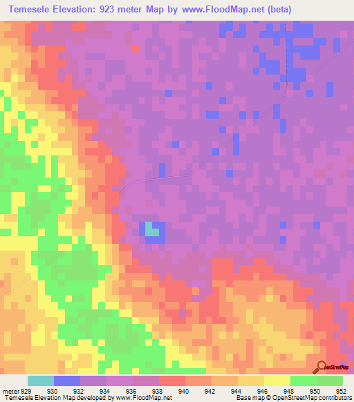 Temesele,Botswana Elevation Map