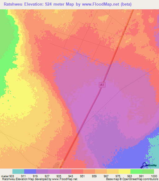 Ratshweu,Botswana Elevation Map
