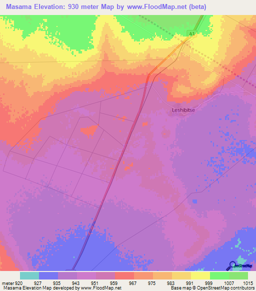 Masama,Botswana Elevation Map