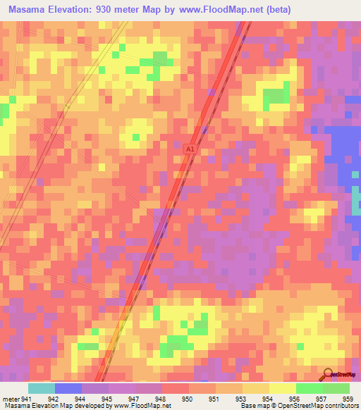 Masama,Botswana Elevation Map