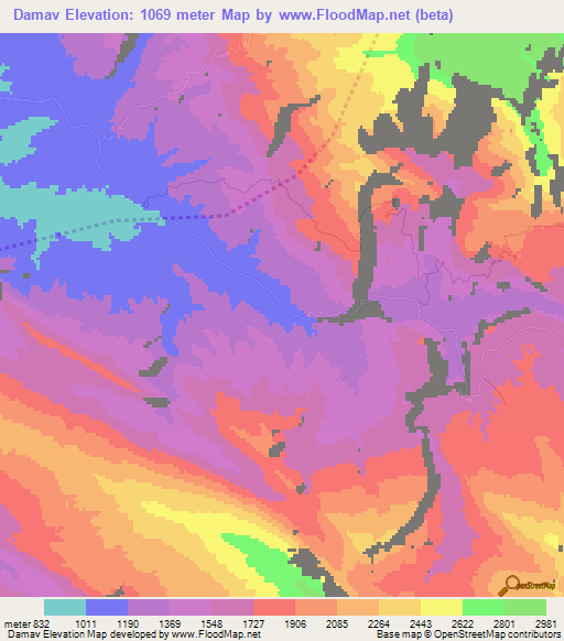 Damav,Iran Elevation Map