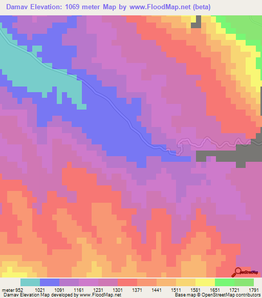 Damav,Iran Elevation Map