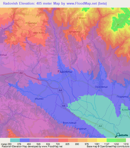 Radovish,Macedonia Elevation Map
