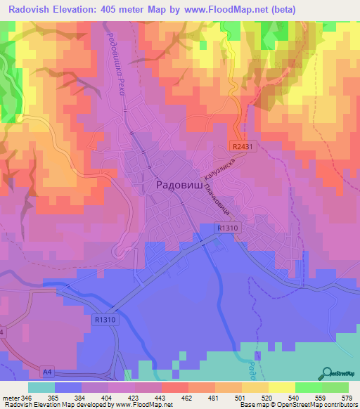 Radovish,Macedonia Elevation Map