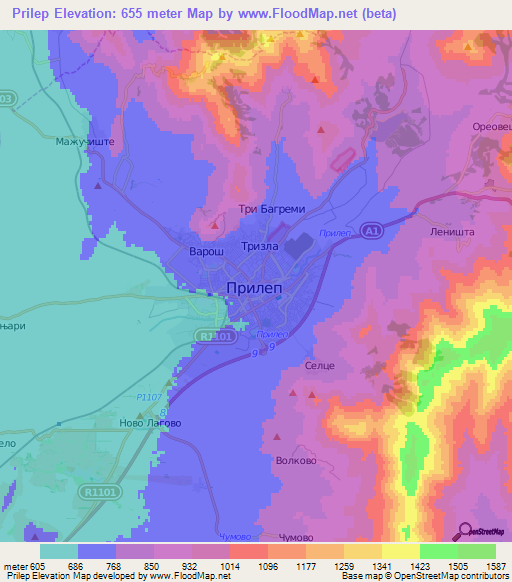 Prilep,Macedonia Elevation Map