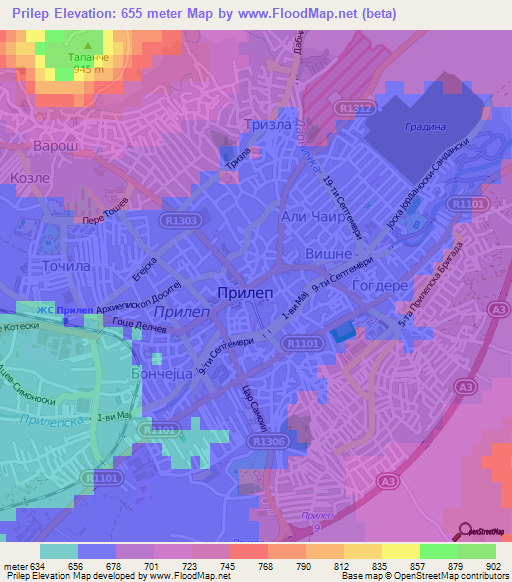 Prilep,Macedonia Elevation Map