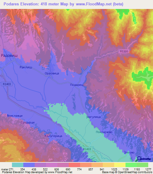 Podares,Macedonia Elevation Map