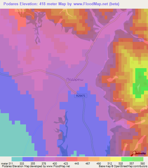 Podares,Macedonia Elevation Map