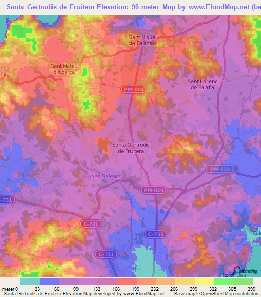 Santa Gertrudis de Fruitera,Spain Elevation Map