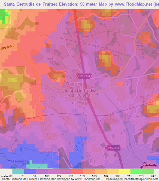 Santa Gertrudis de Fruitera,Spain Elevation Map